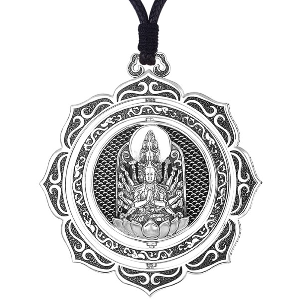 990 Silver Thousand-Handed Guanyin Guardian Pendant - Rat Zodiac Birth Buddha